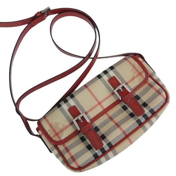 BURBERRY RED, CANVAS LEATHER SHOULDER BAG - Picture 1 of 14